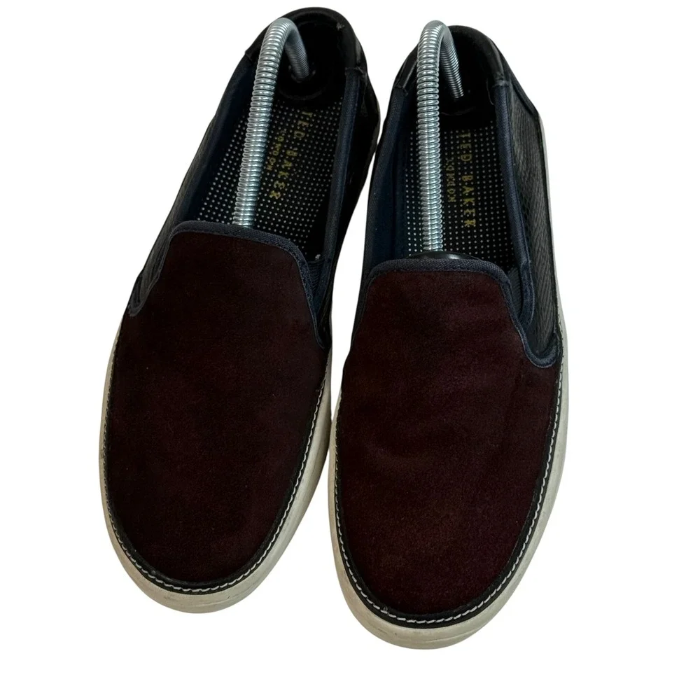 Ted Baker London Teutra 2 Mens Burgundy Suede Navy Leather Slip On Sneakers US 7